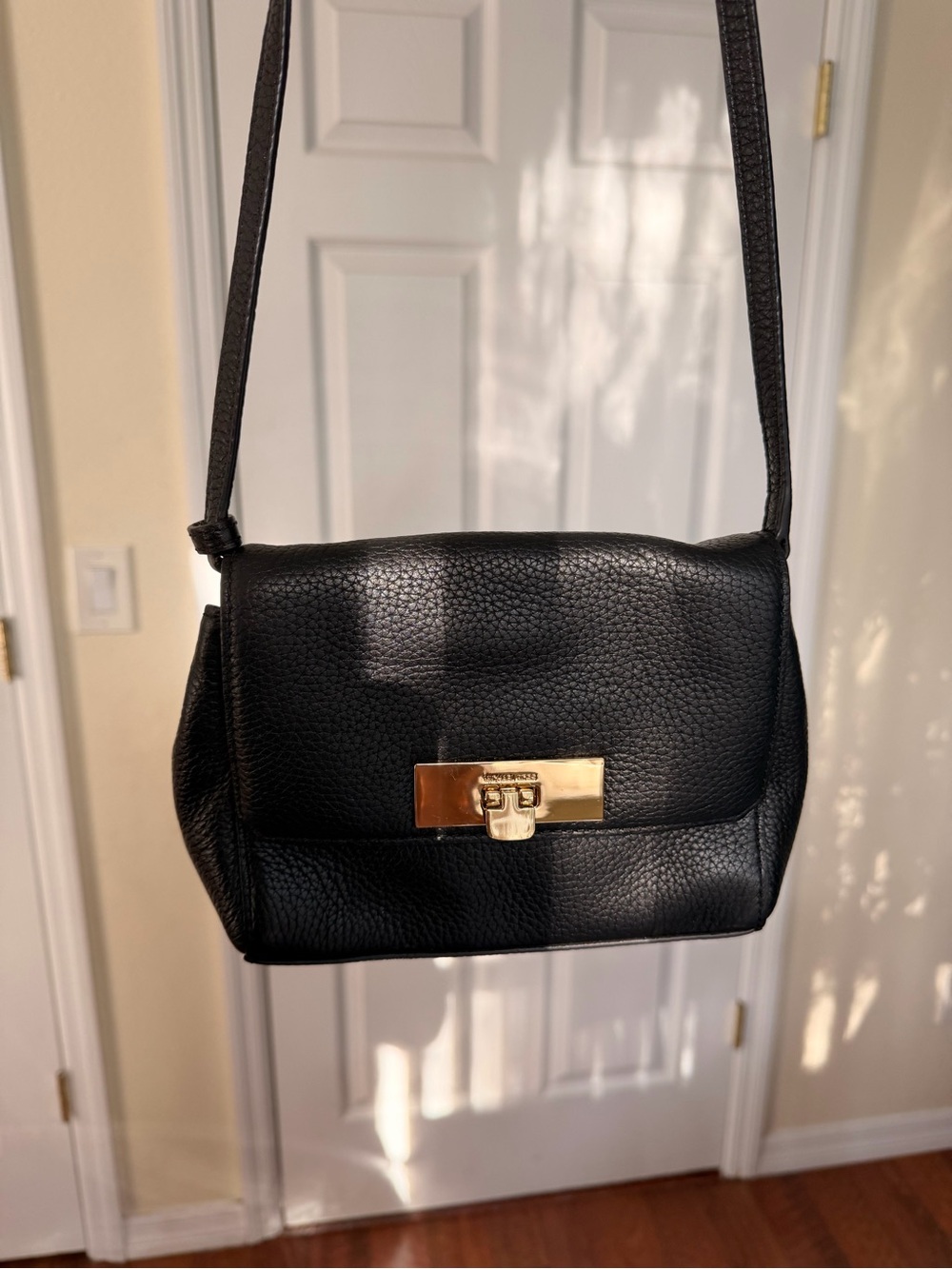 Michael Kors Black Pebbled Leather Crossbody with Gold Hardware